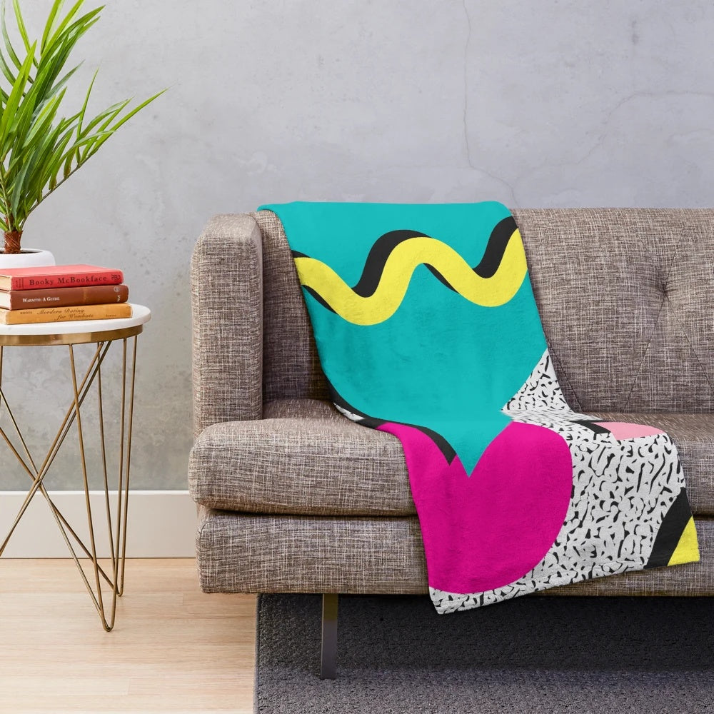 Colorful 1980s abstract pattern plush blanket