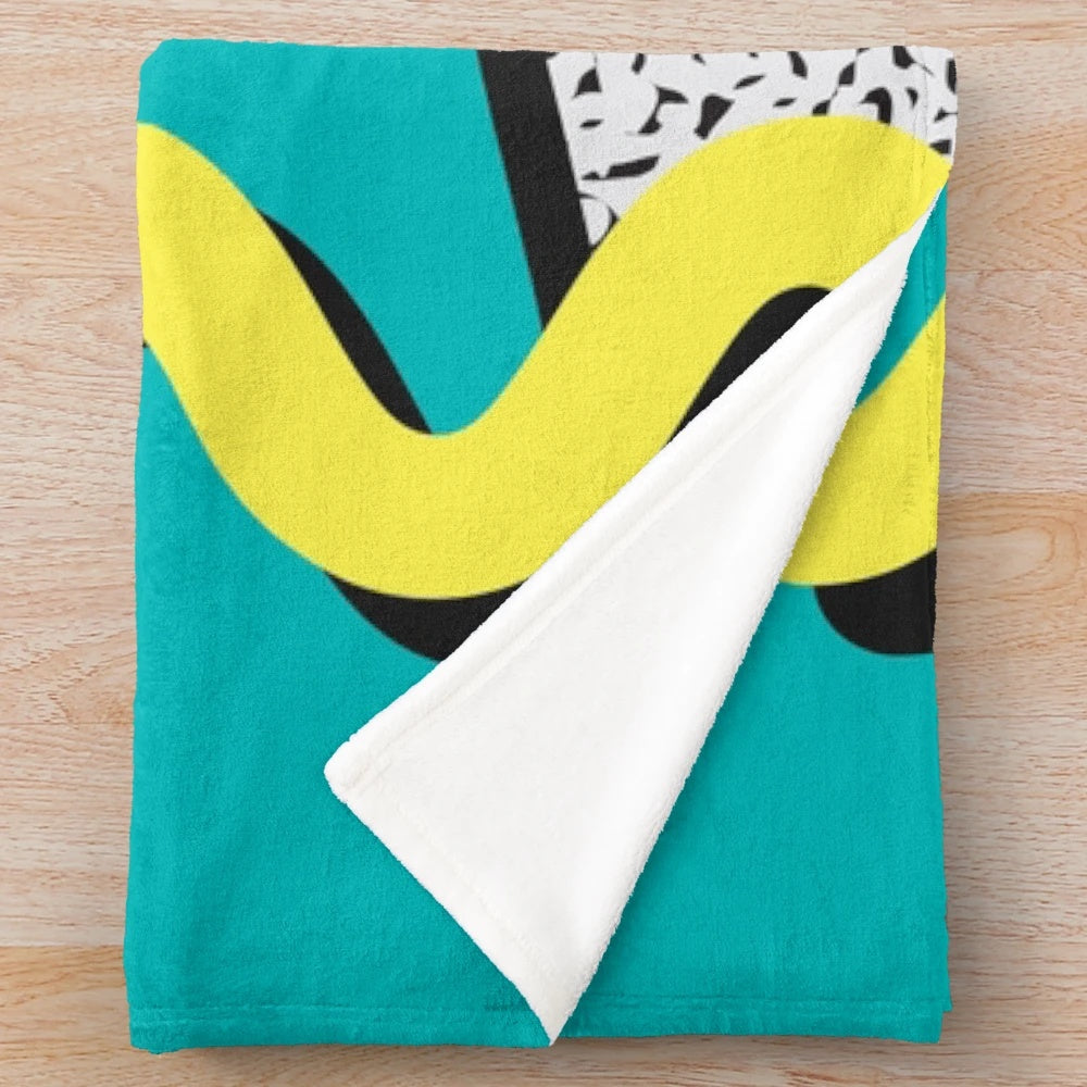 Colorful 1980s abstract pattern plush blanket
