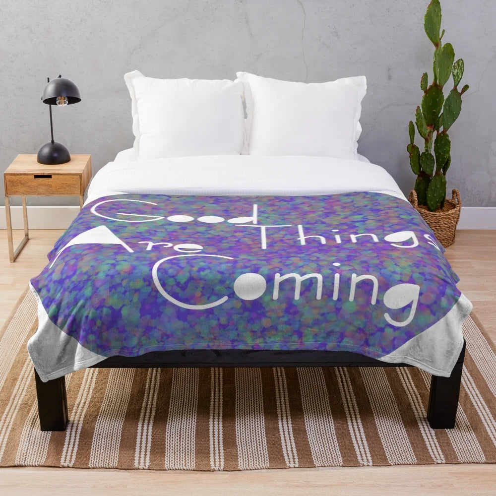 Colorful 2 plush blanket with good things coming design