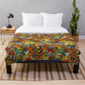 Colorful 70s psychedelic mushroom design plush blanket
