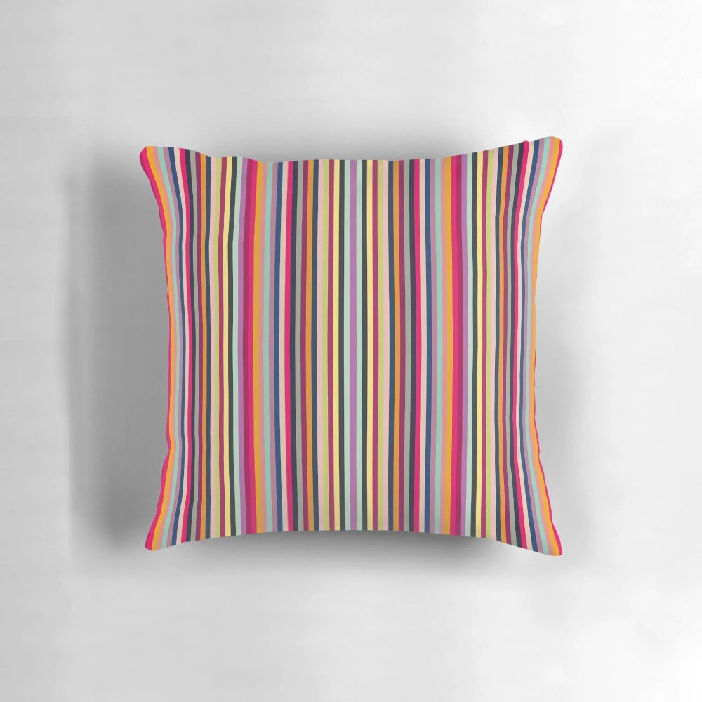 Colorful vertical striped retro 70s style accent pillow with abstract geometric pattern