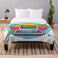 Vintage 80s computer-themed plush blanket with vibrant, colorful design