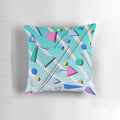 Colorful 80s pop art inspired pillow with a retro Memphis design pattern