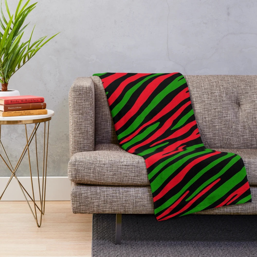 Colorful 90s pattern plush blanket with tribal design