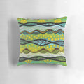 Colorful pillow featuring a Yoongali-designed aboriginal art print of a wattle flower, an iconic Australian native plant.