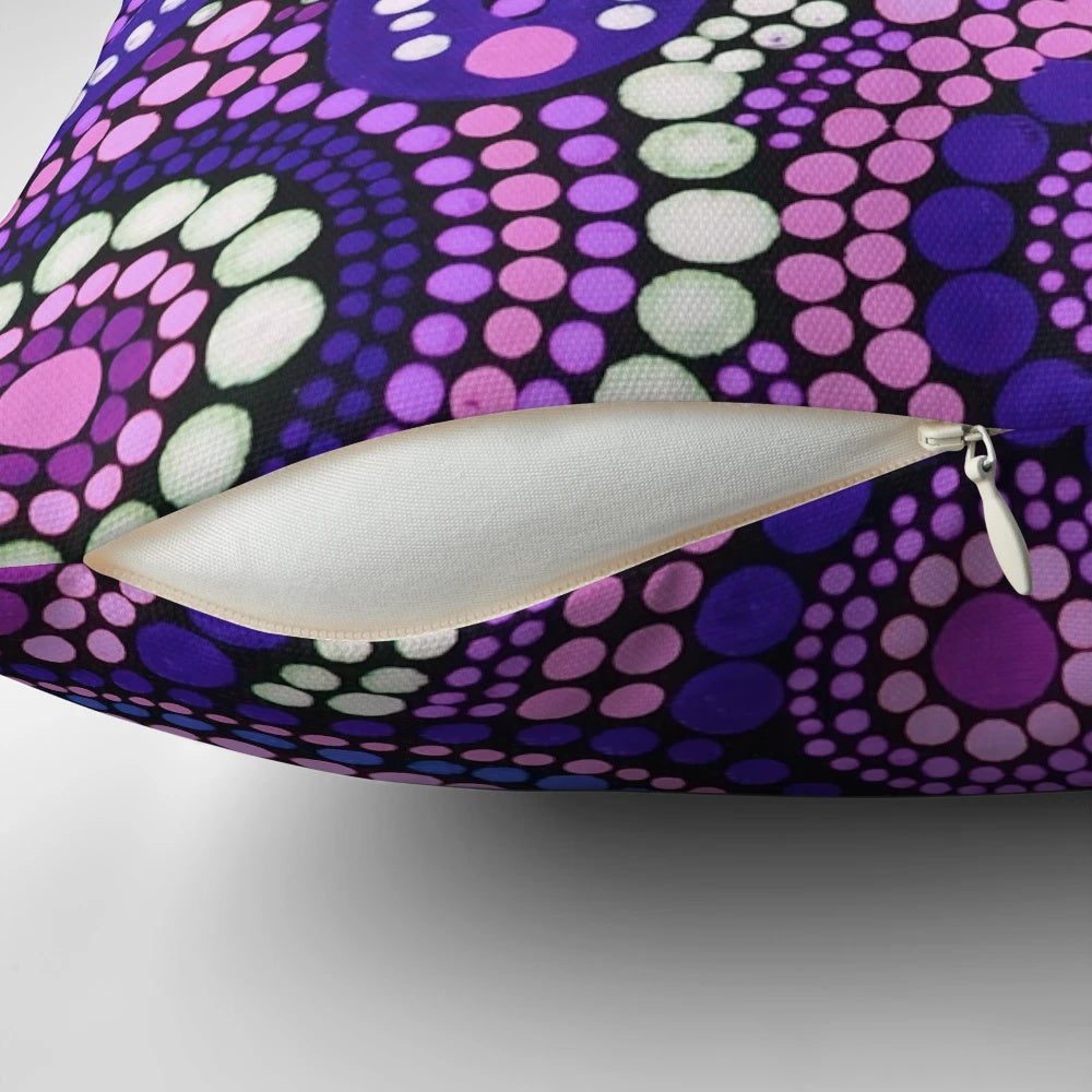 Colorful aboriginal art purple pattern pillow with pink and dot design elements