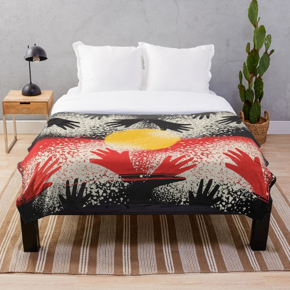 Colorful aboriginal dot art inspired plush blanket