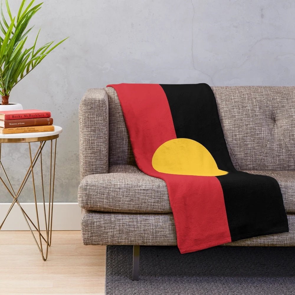 Aboriginal Flag #3 Plush Blanket with bold red, black, and yellow design