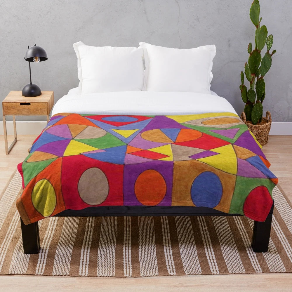 Colorful abstract acrylic plush blanket with a contemporary design