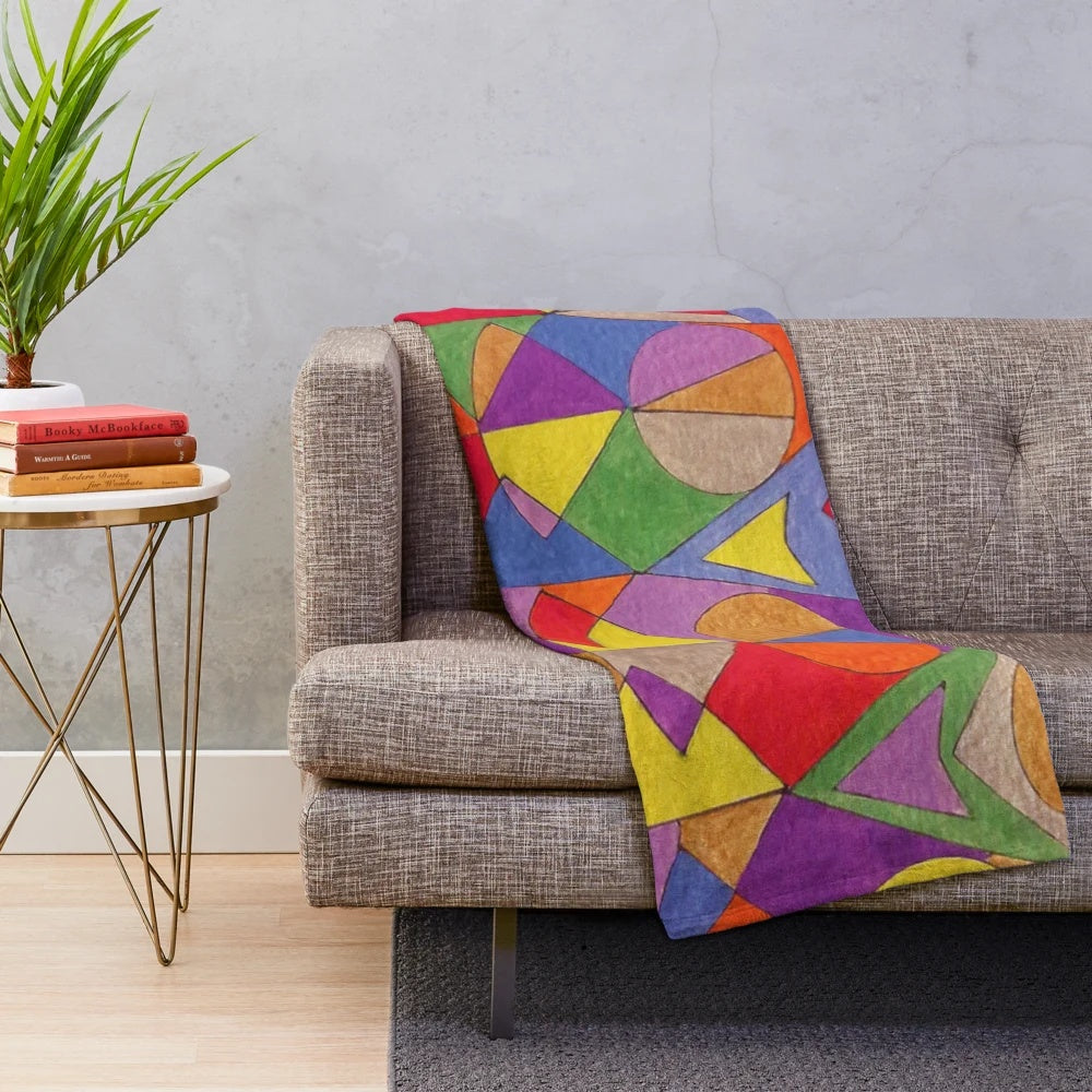 Colorful abstract acrylic plush blanket with a contemporary design
