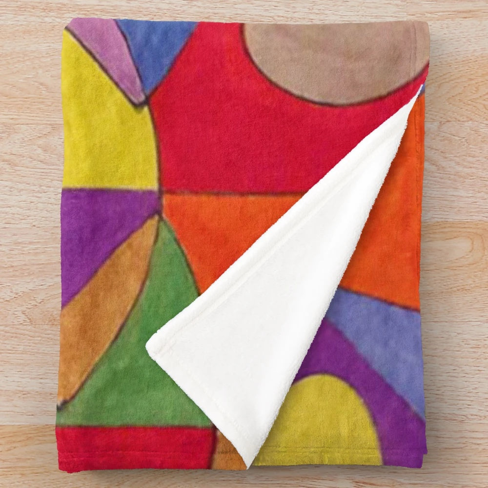 Colorful abstract acrylic plush blanket with a contemporary design