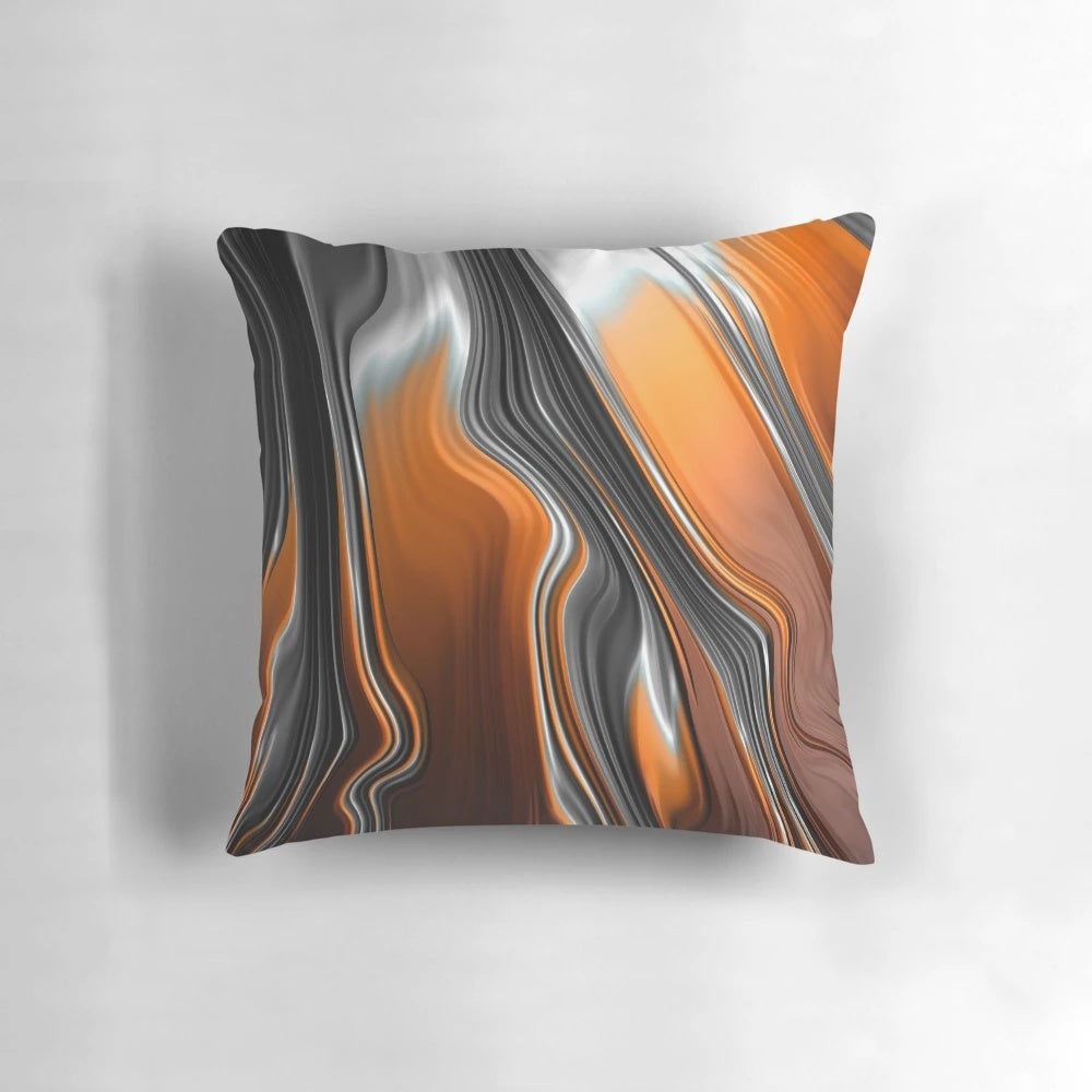 Colorful abstract art painting design in shades of orange and black on a decorative throw pillow