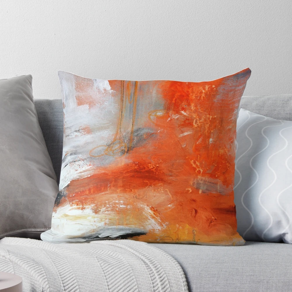 Colorful abstract art printed on a plush throw pillow