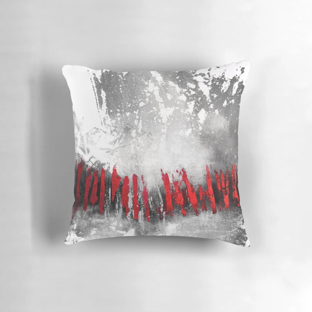 Abstract red and gray brushstroke design pillow for contemporary living space