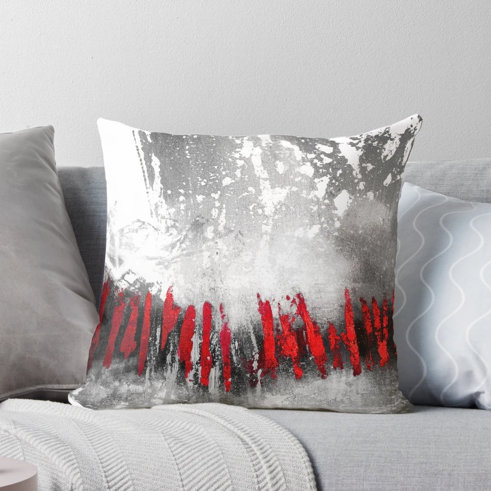 Abstract red and gray brushstroke design pillow for contemporary living space