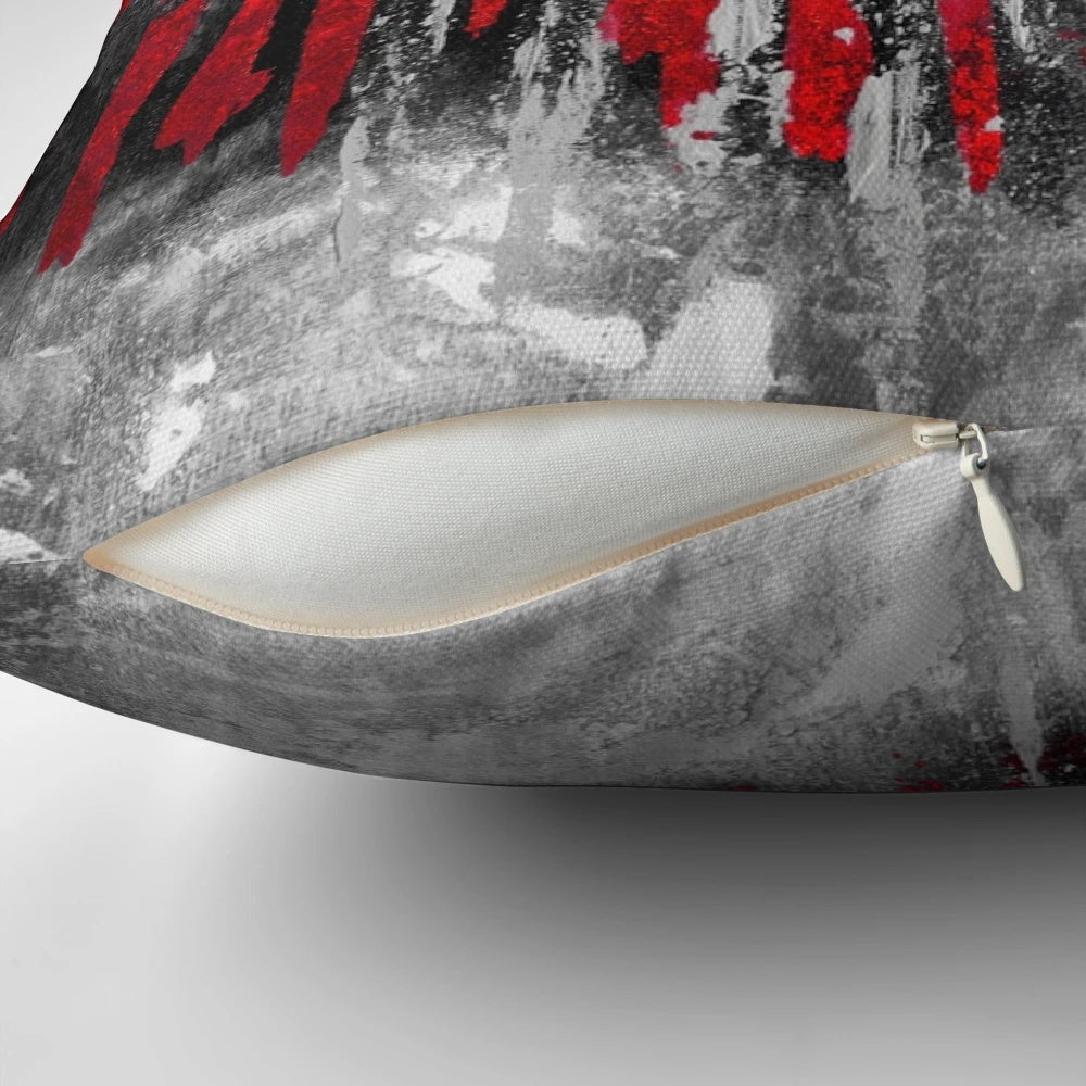 Abstract red and gray brushstroke design pillow for contemporary living space