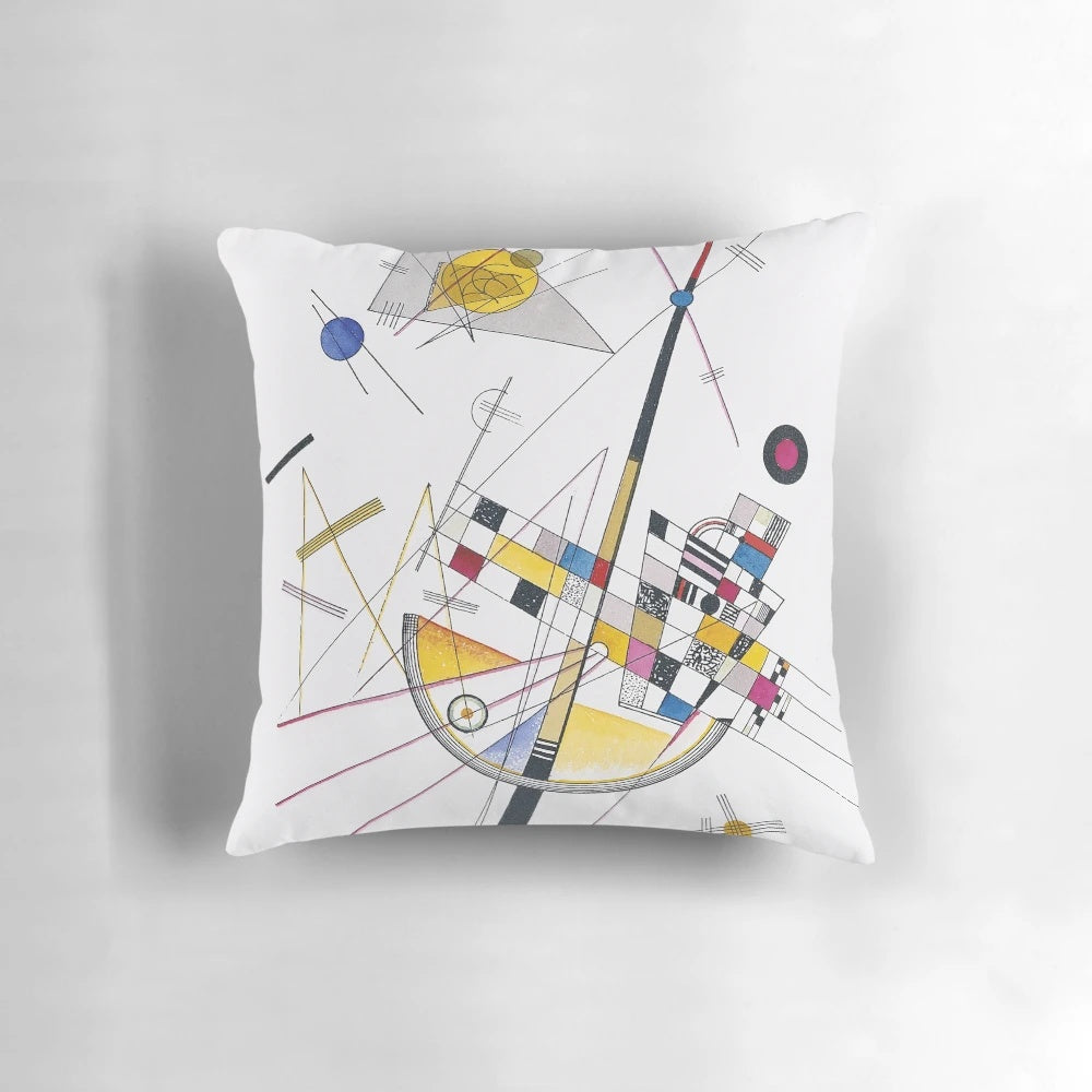 Decorative throw pillow featuring a vibrant abstract design inspired by the iconic artwork of Wassily Kandinsky.