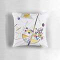 Decorative throw pillow featuring a vibrant abstract design inspired by the iconic artwork of Wassily Kandinsky.