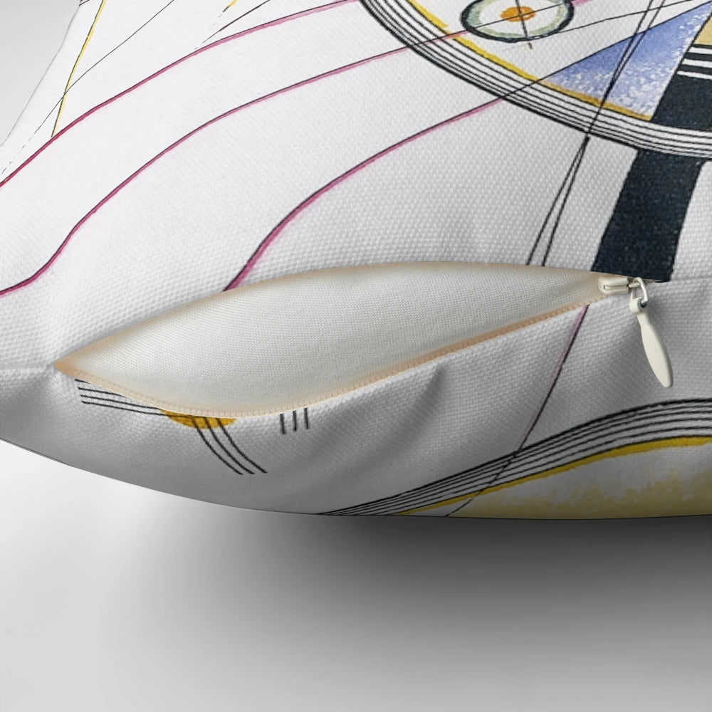 Decorative throw pillow featuring a vibrant abstract design inspired by the iconic artwork of Wassily Kandinsky.