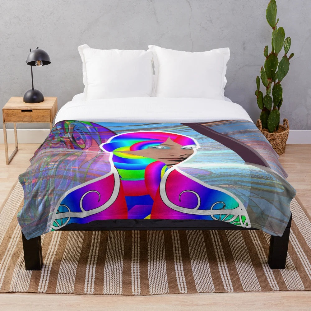 Colorful abstract art plush blanket with modern, fantasy design
