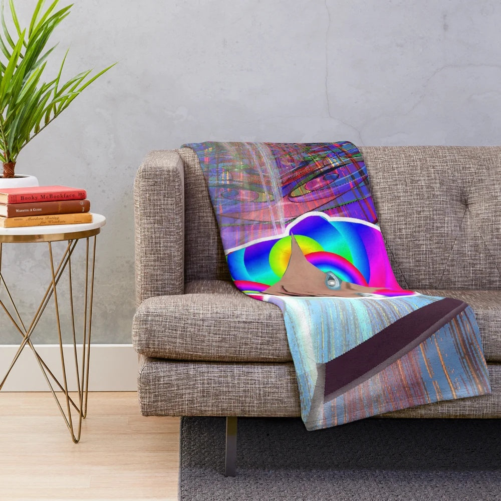 Colorful abstract art plush blanket with modern, fantasy design