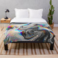 Plush blanket with vibrant abstract, psychedelic marble pattern design
