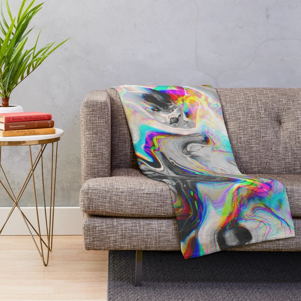 Plush blanket with vibrant abstract, psychedelic marble pattern design