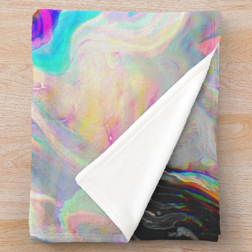 Plush blanket with vibrant abstract, psychedelic marble pattern design