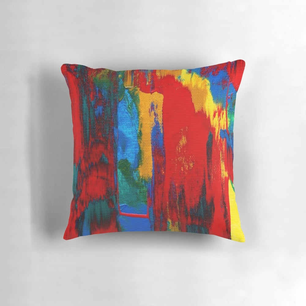 Bright, bold, and colorful abstract art design on a throw pillow