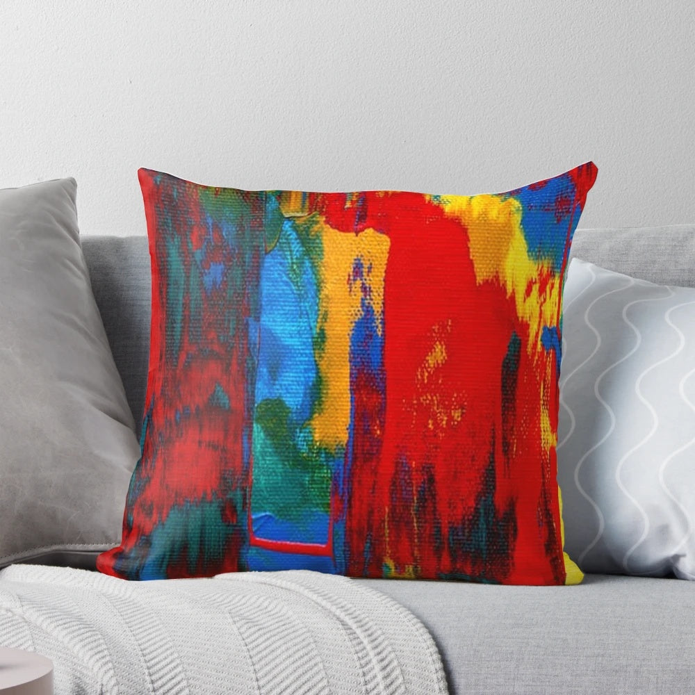 Bright, bold, and colorful abstract art design on a throw pillow