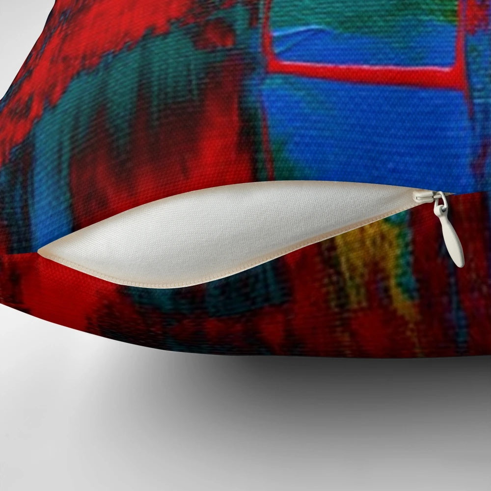 Bright, bold, and colorful abstract art design on a throw pillow