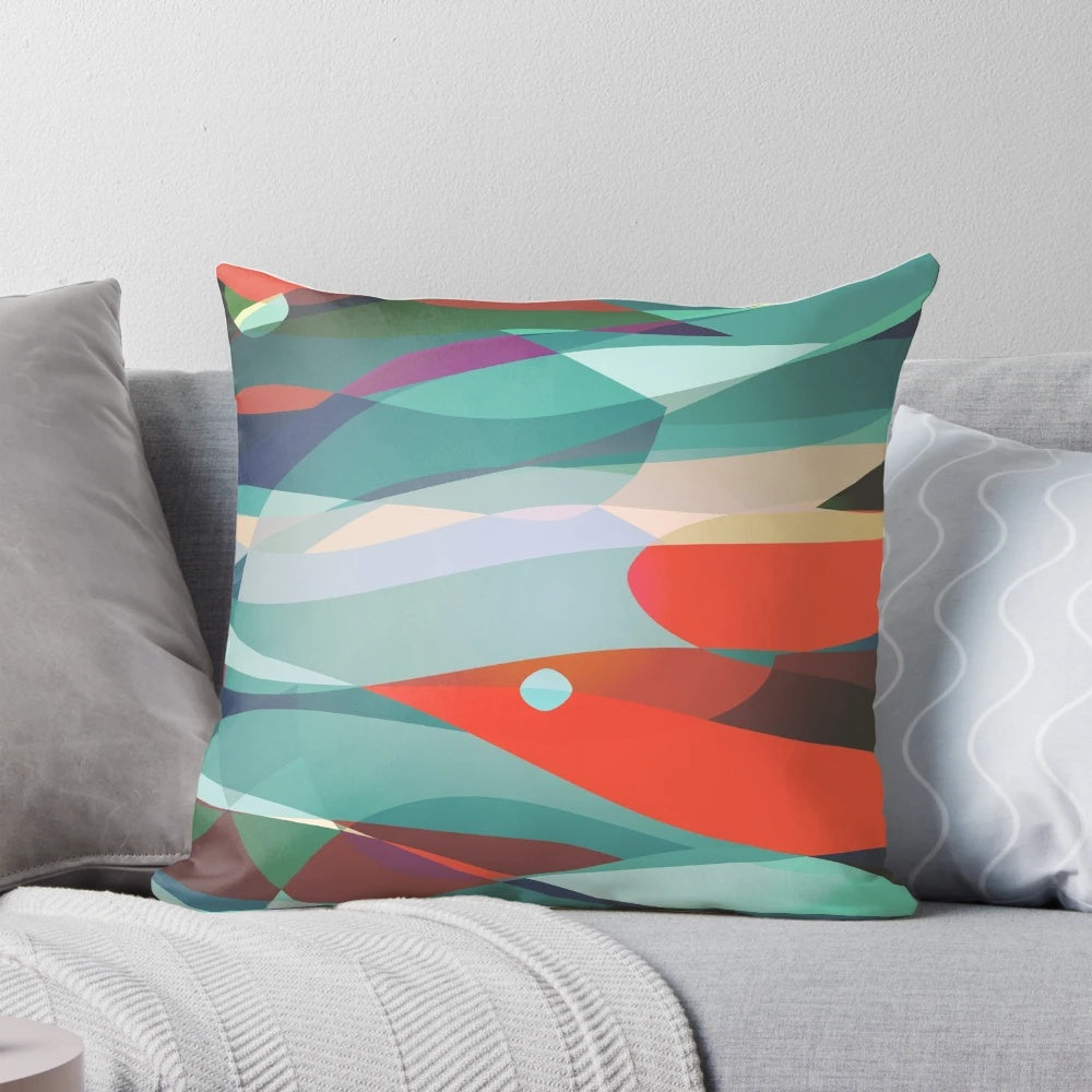 Vibrant abstract painting of a colorful bird flying freely on a throw pillow