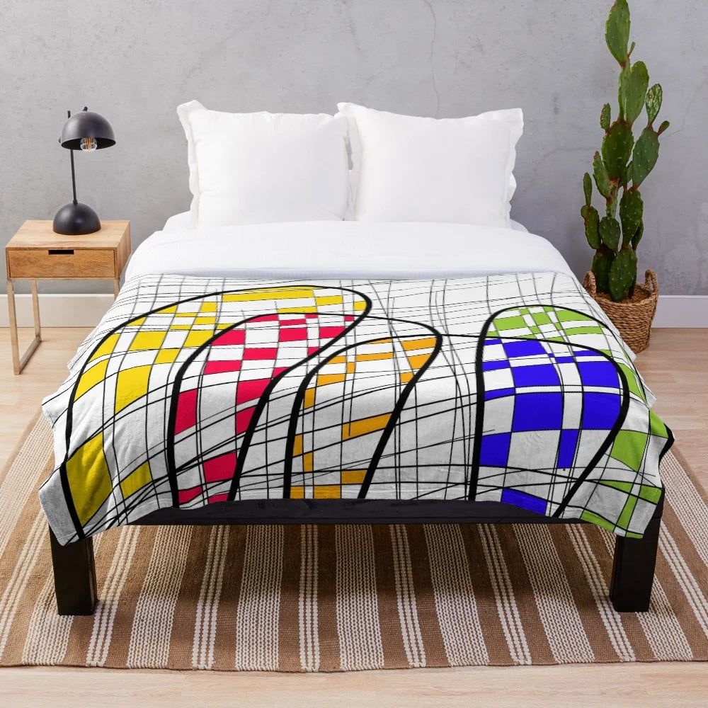 Vibrant abstract color block design plush blanket