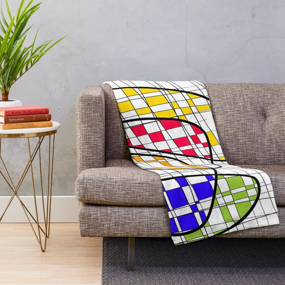 Vibrant abstract color block design plush blanket