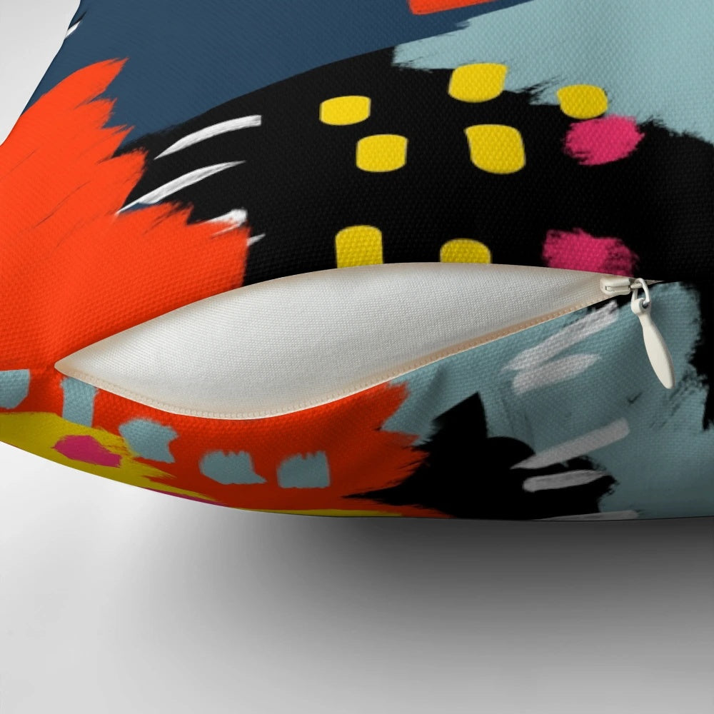 Dark abstract patterned pillow with bold, vibrant colors