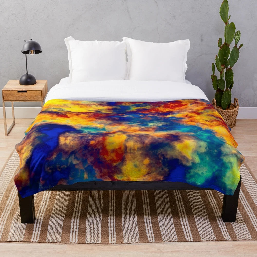 Colorful abstract patterned plush blanket