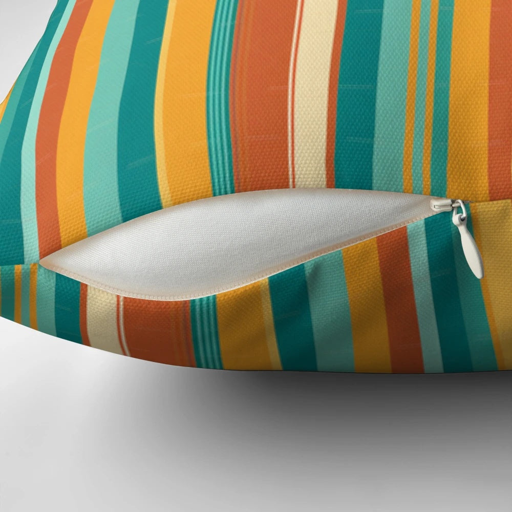 Pillow featuring a bold, abstract digital lines design in bright, vibrant colors