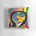 Colorful abstract art design pillow featuring a minimalist face illustration