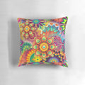 Colorful abstract pattern pillow with floral and geometric designs