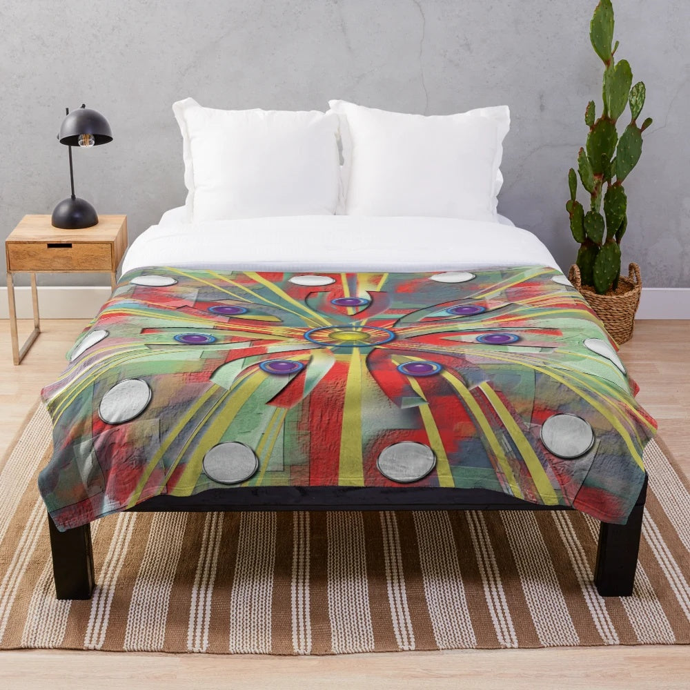 Vibrant abstract flower plush blanket