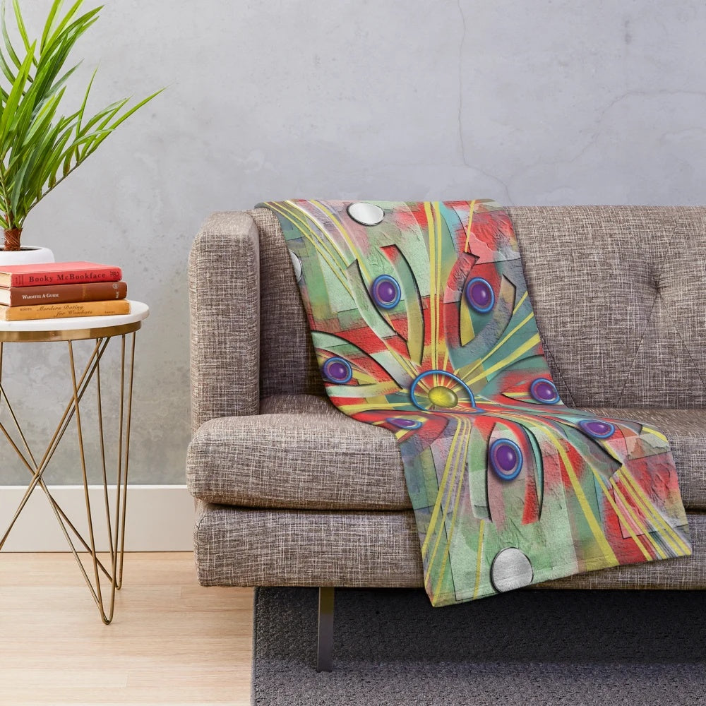 Vibrant abstract flower plush blanket