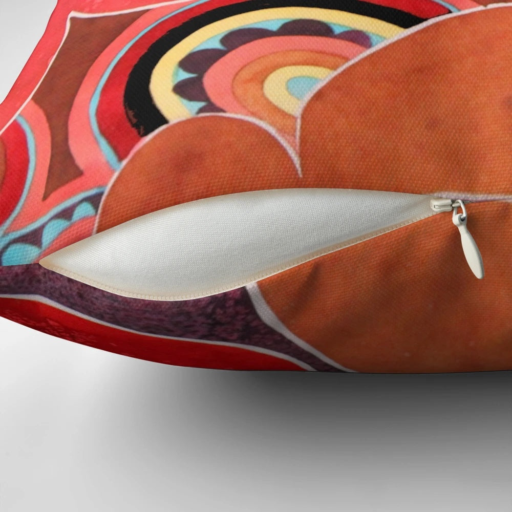 A stylish abstract floral pattern pillow in vibrant colors, perfect for modern home decor.