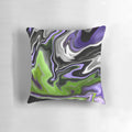 Vibrant abstract fluid art pattern printed on a pillow for modern home decor.