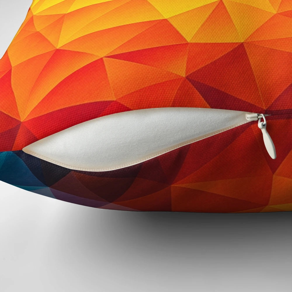 Colorful abstract geometric cubism art design printed on a pillow.