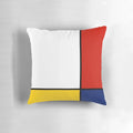 Colorful abstract geometric throw pillow with Mondrian-inspired art design