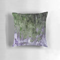 Abstract green and lilac painting on a throw pillow, showcasing a modern, expressive work of art.