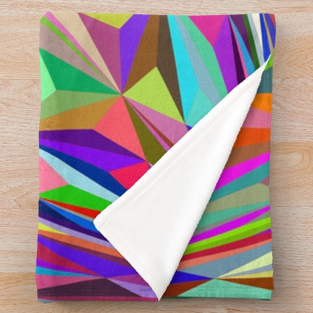 Colorful abstract kaleidoscope pattern on a cozy plush blanket