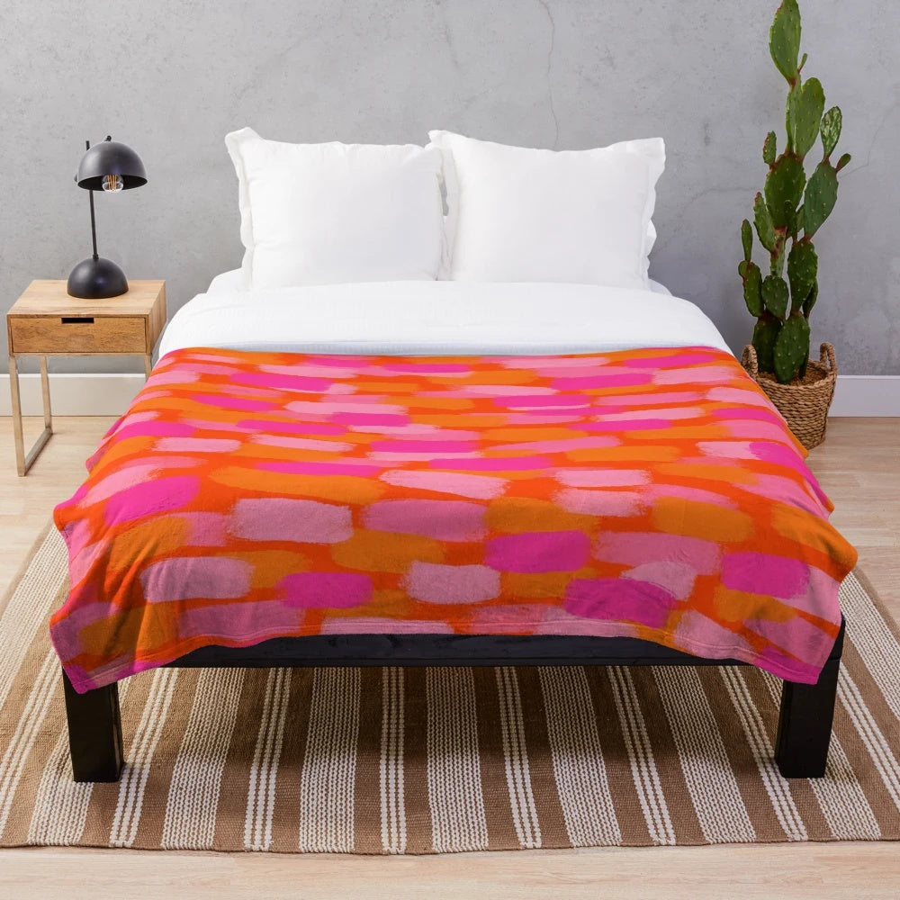 Colorful abstract paint brush effect plush blanket