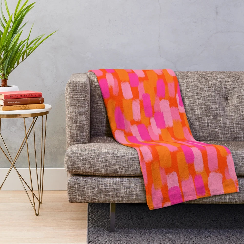 Colorful abstract paint brush effect plush blanket