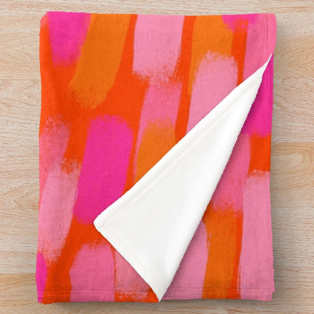 Colorful abstract paint brush effect plush blanket